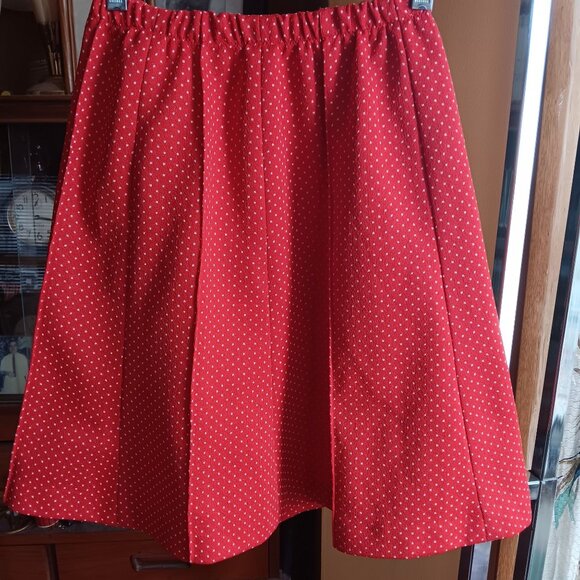 MEDIUM 24W 24" True VTG 70s RED POLKA DOT PRINT STRETCH KNIT DISCO SKIRT - Picture 2 of 5